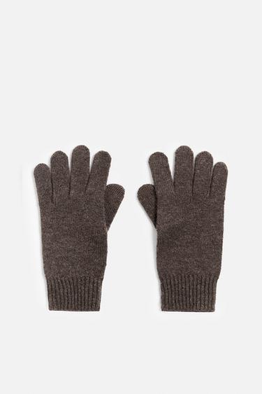 Zara WOOL - CASHMERE KNIT GLOVES - Brown