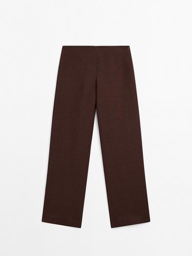 Pantalón traje fluido con lino - Limited edition - Granate de Zara - Imagen 0