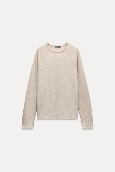 CAMISETA ALGODÓN MANGA LARGA - Beige de Zara
