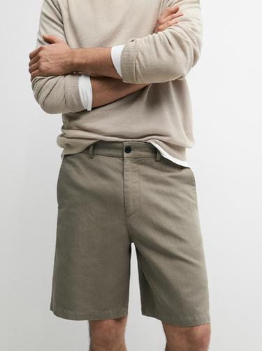 Zara Linen blend Bermuda shorts - Light khaki