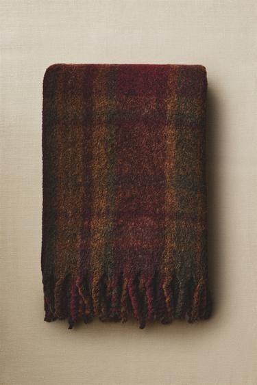 SOFT CHECK THROW WITH FRINGING - Brown by Zara - Image 4