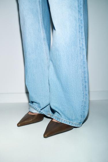 LEATHER SLINGBACK HEELS WITH ANKLE STRAP - Mink Grey by Zara - Image 1