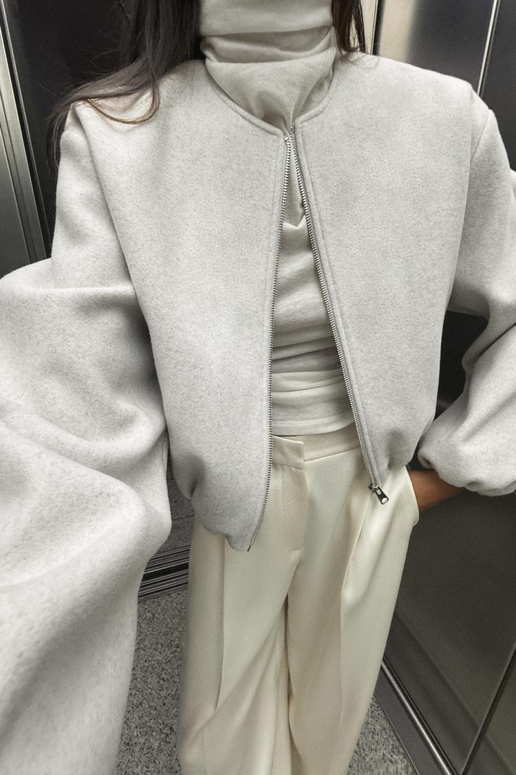 ELASTICATED TRIM SOFT BOMBER JACKET - Ecru | ZARA United States