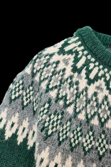 JACQUARD KNIT SHORT SLEEVE CARDIGAN - Green by Zara