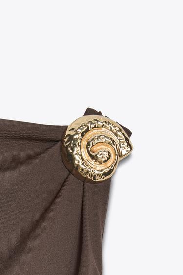 ROBE EN POLYAMIDE COQUILLAGE - Marron foncé de Zara - Image 6