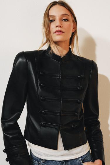 Zara ZW COLLECTION 100% 真皮牛角釦夾克 - 黑色
