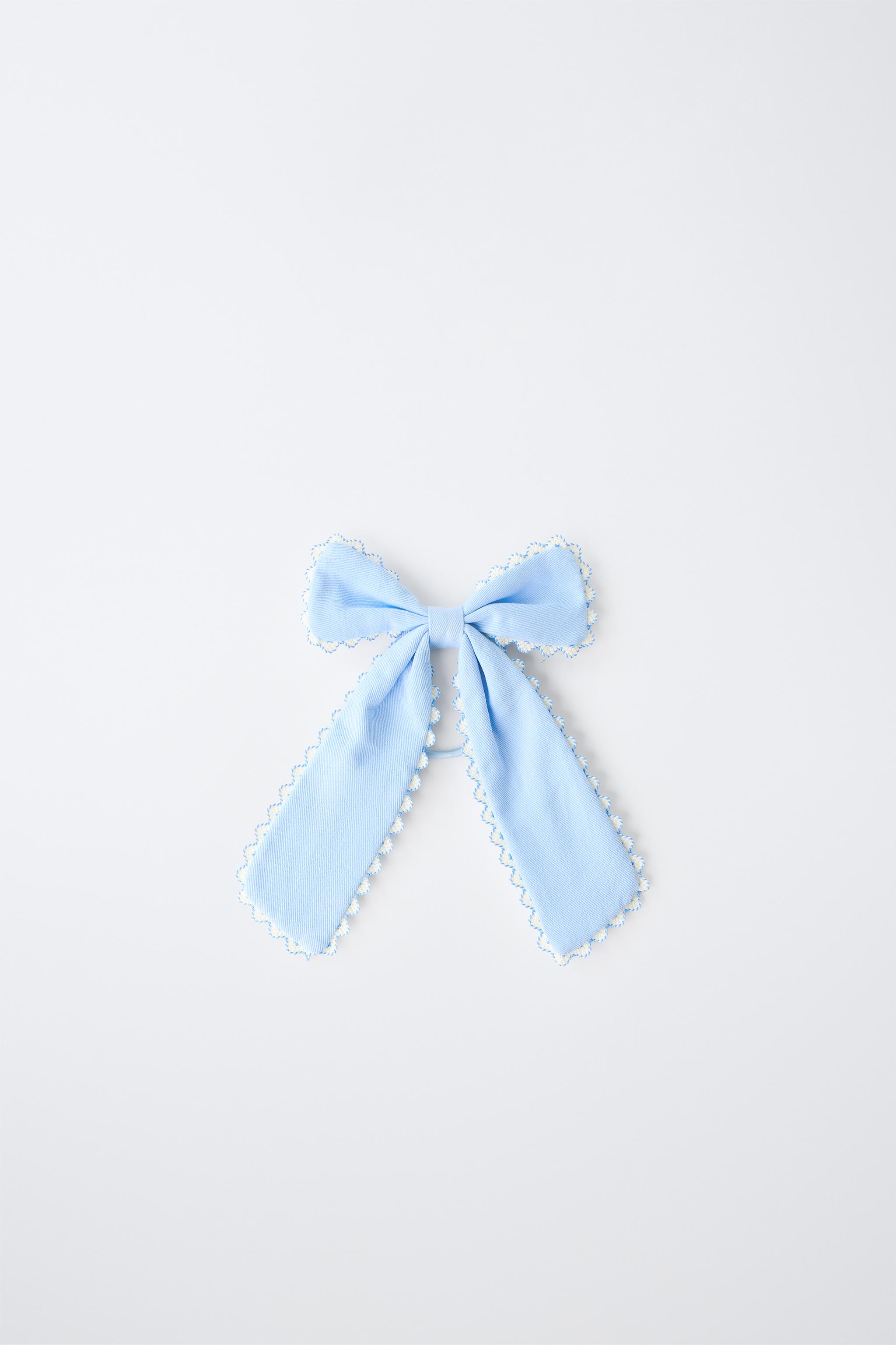 LARGE WAVY BOW HAIR TIE — Blue