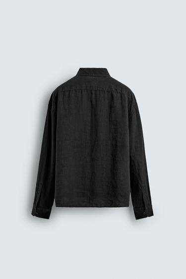 Zara 100% LINEN POLO SHIRT - Black