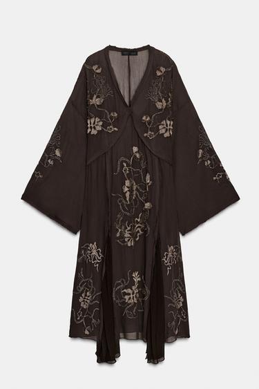 Zara ZW COLLECTION 限量版串珠刺繡連身裙 - 棕色