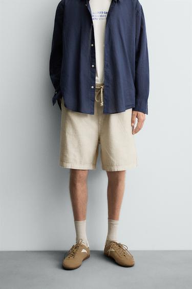 Zara WASHED RELAXED FIT SHORTS - Stone