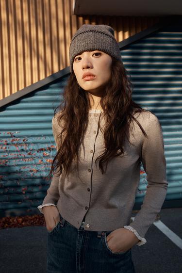 CARDIGAN WITH LACE TRIM - Mink by Zara