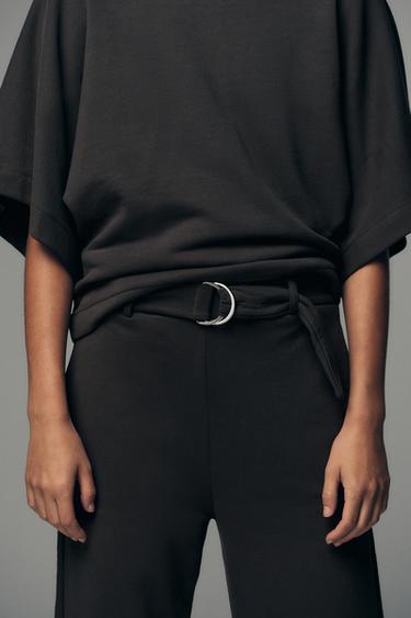 Zara RUSTIC BELTED PANTS - Charcoal