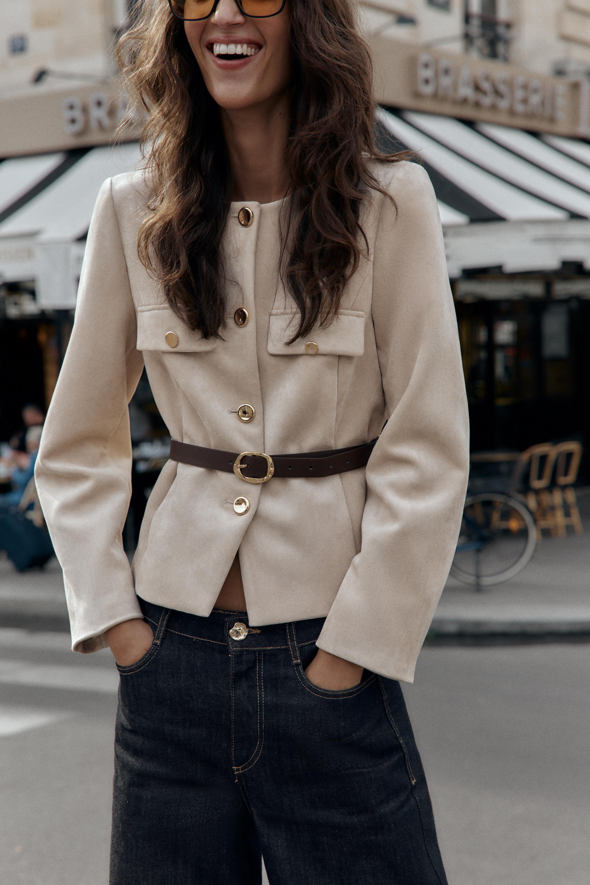 【ZARA】ベルト付きロングブレザー ベルト付きフィットブレザー - ネイビーブルー | ZARA Japan / 日本