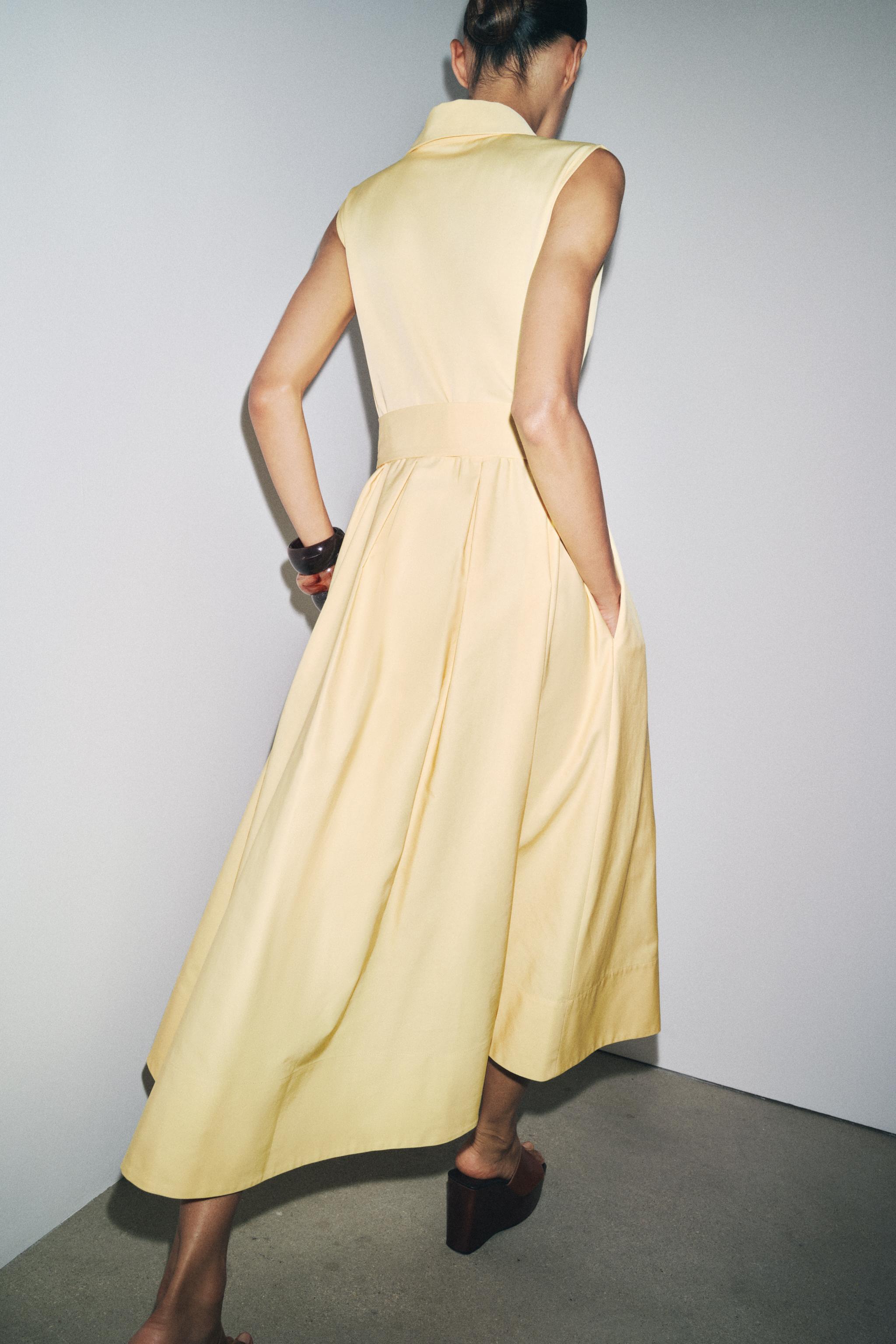 スペイン発送 ZARA ZWコレクション ベルト付きシャツドレス 限定 ZW COLLECTION ベルト付きシャツワンピース - イエロー | ZARA
