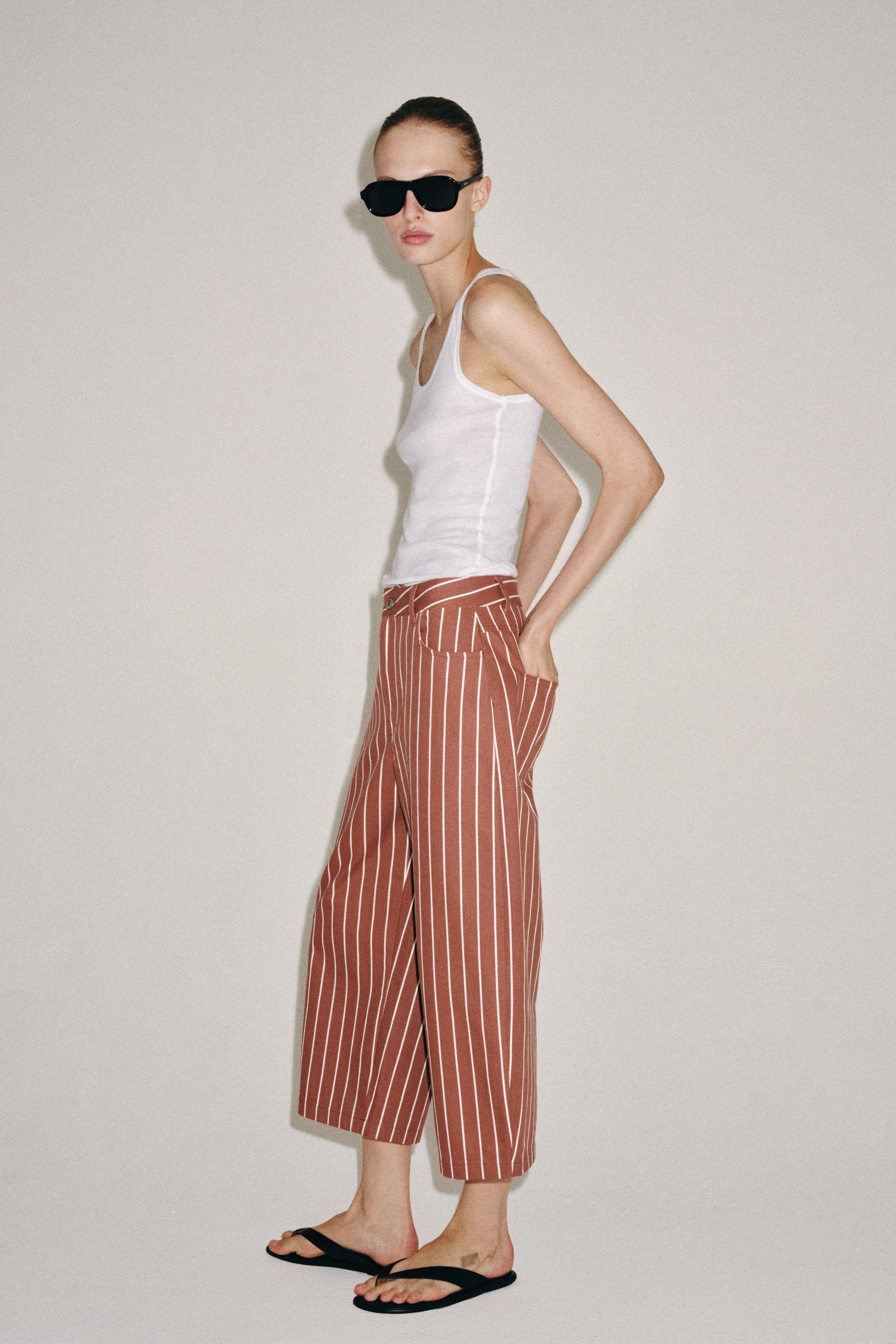 ZW COLLECTION CROPPED STRIPED TROUSERS — Maroon