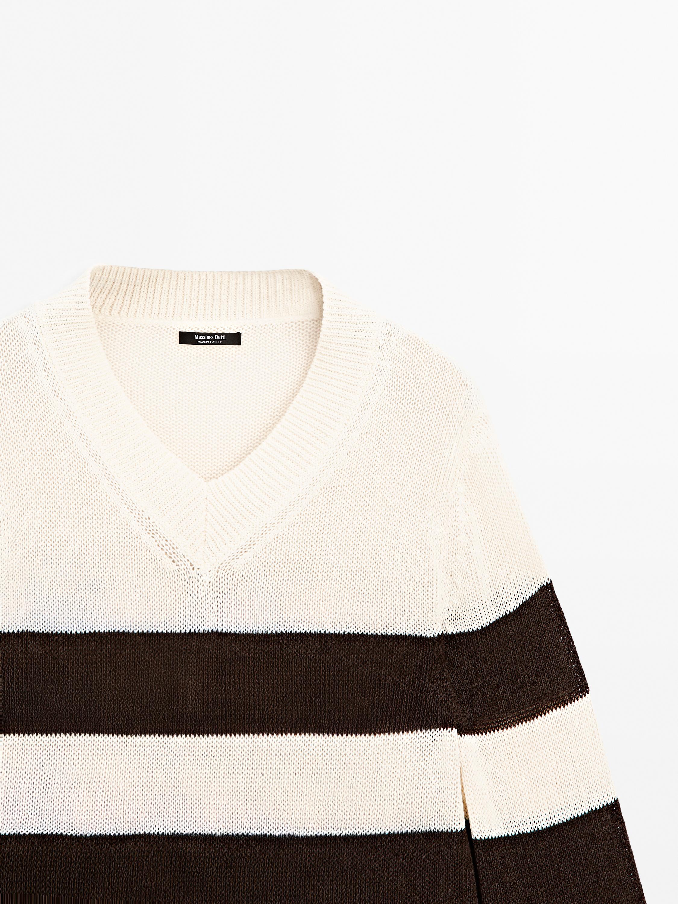 Pull coton à rayures en maille