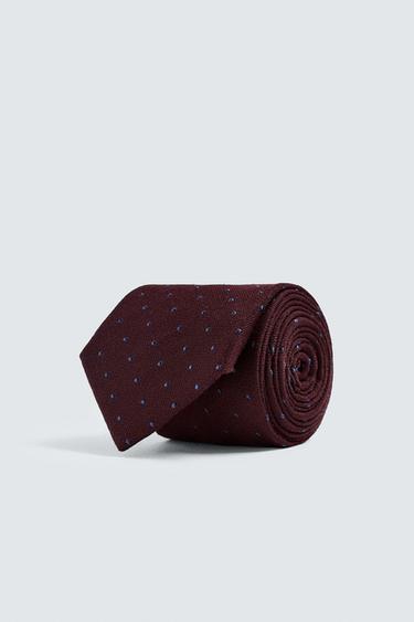 Zara 100% SILK POLKA DOT JACQUARD TIE - Maroon - Image 0