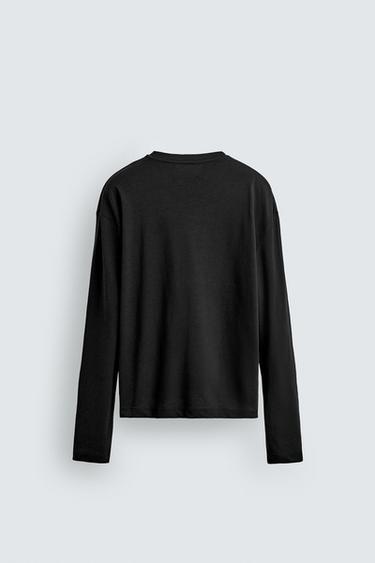 COTTON/LINEN T-SHIRT - Black by Zara - Image 4