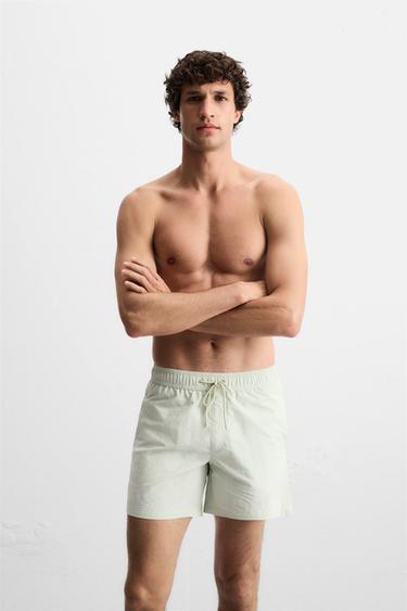 MID-LENGTH CONTRAST STRIPE SWIMMING TRUNKS - Sea green by Zara - Image 1