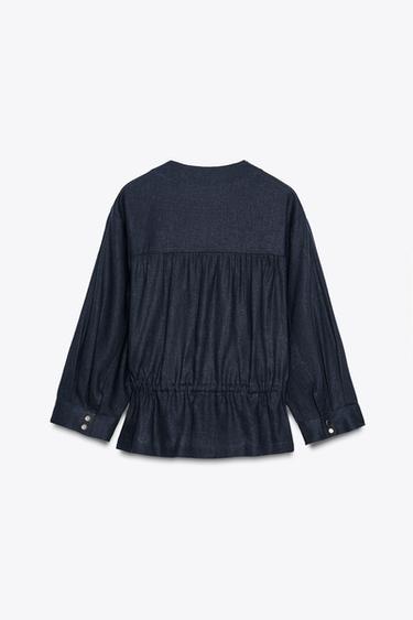 LINEN BLEND SAFARI JACKET - Navy blue by Zara