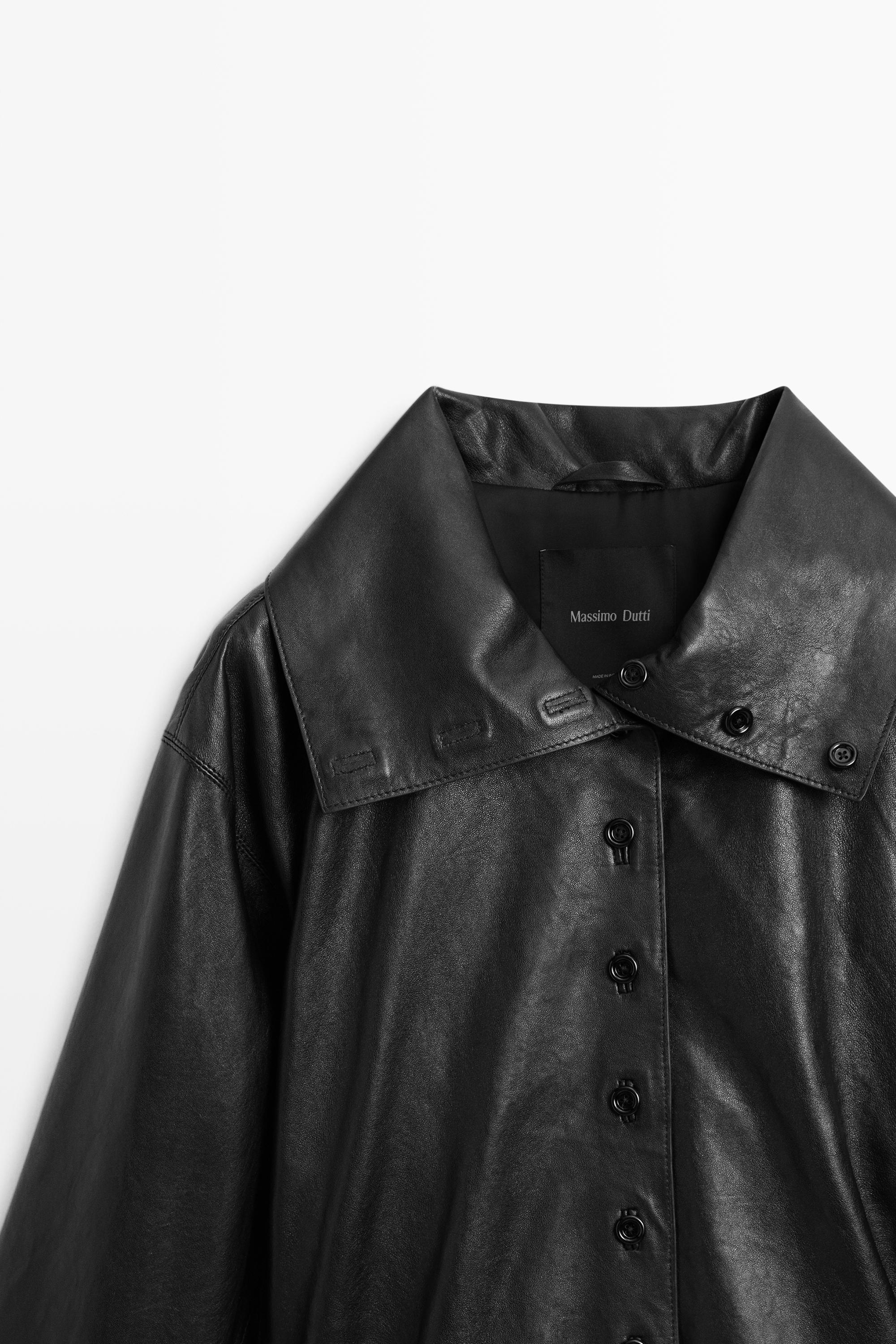 Nappa leather bomber jacket with button detail