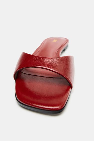 FLAT LEATHER SANDALS - Red by Zara