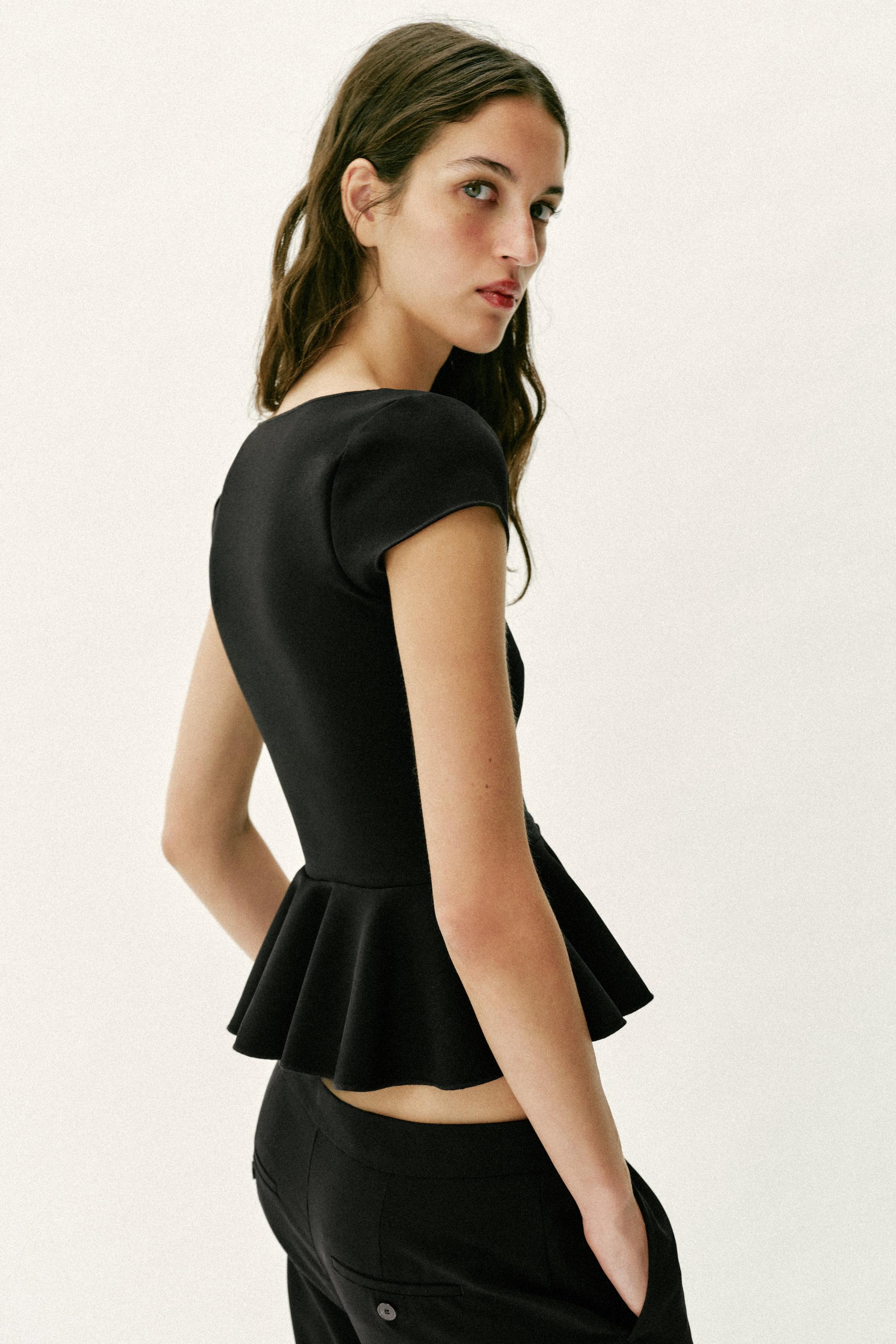 BUTTONED PEPLUM TOP