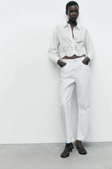 CROPPED SHIRT WITH CUTWORK EMBROIDERY - White by Zara - Image 0