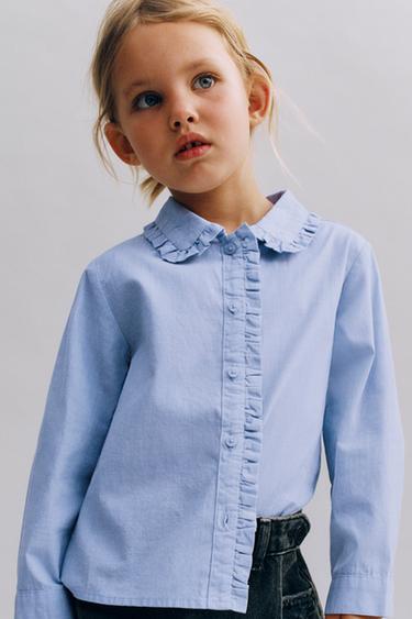 RUFFLE TRIM SHIRT - Mid-blue by Zara