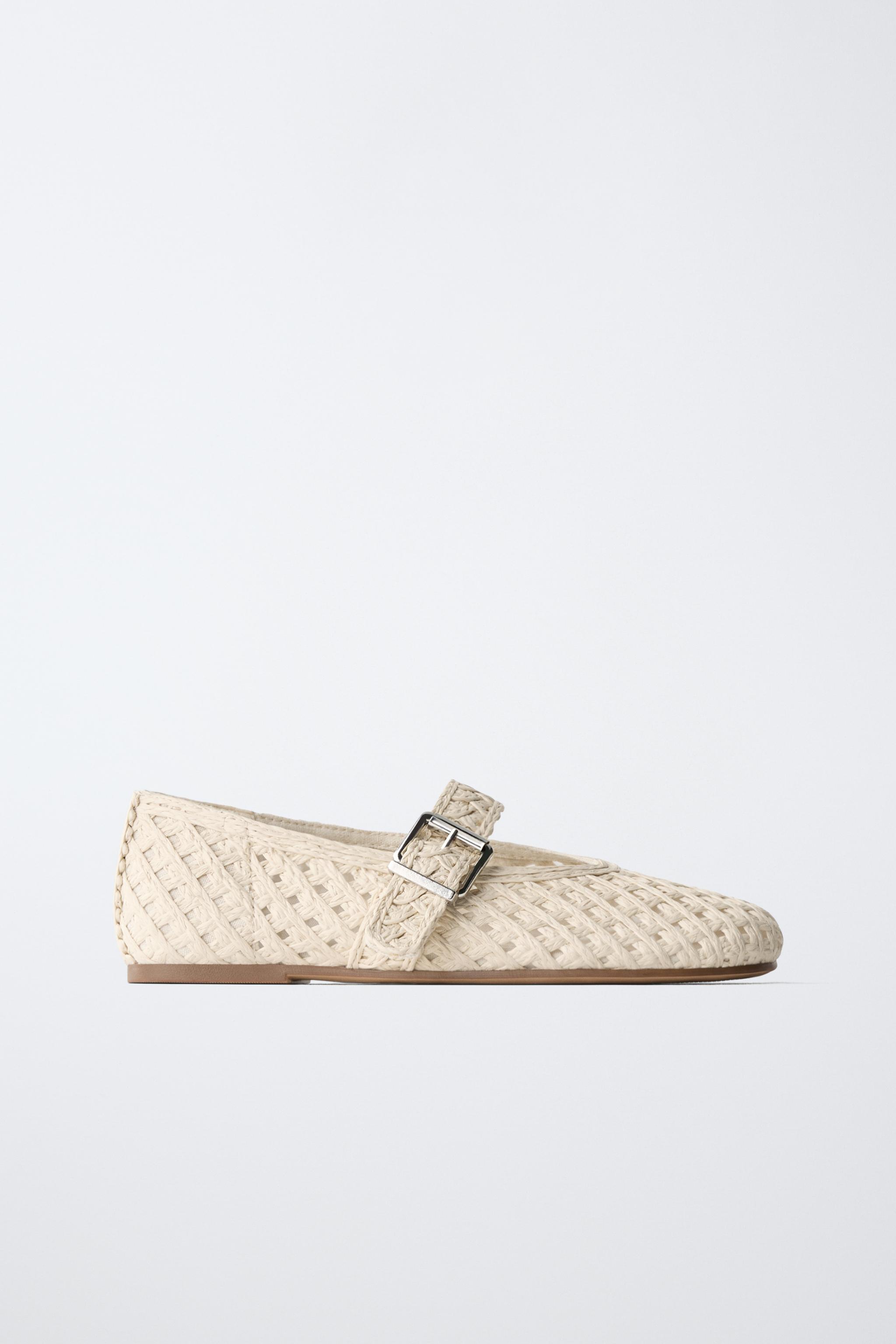 RAFFIA EFFECT BALLET FLATS — Off White
