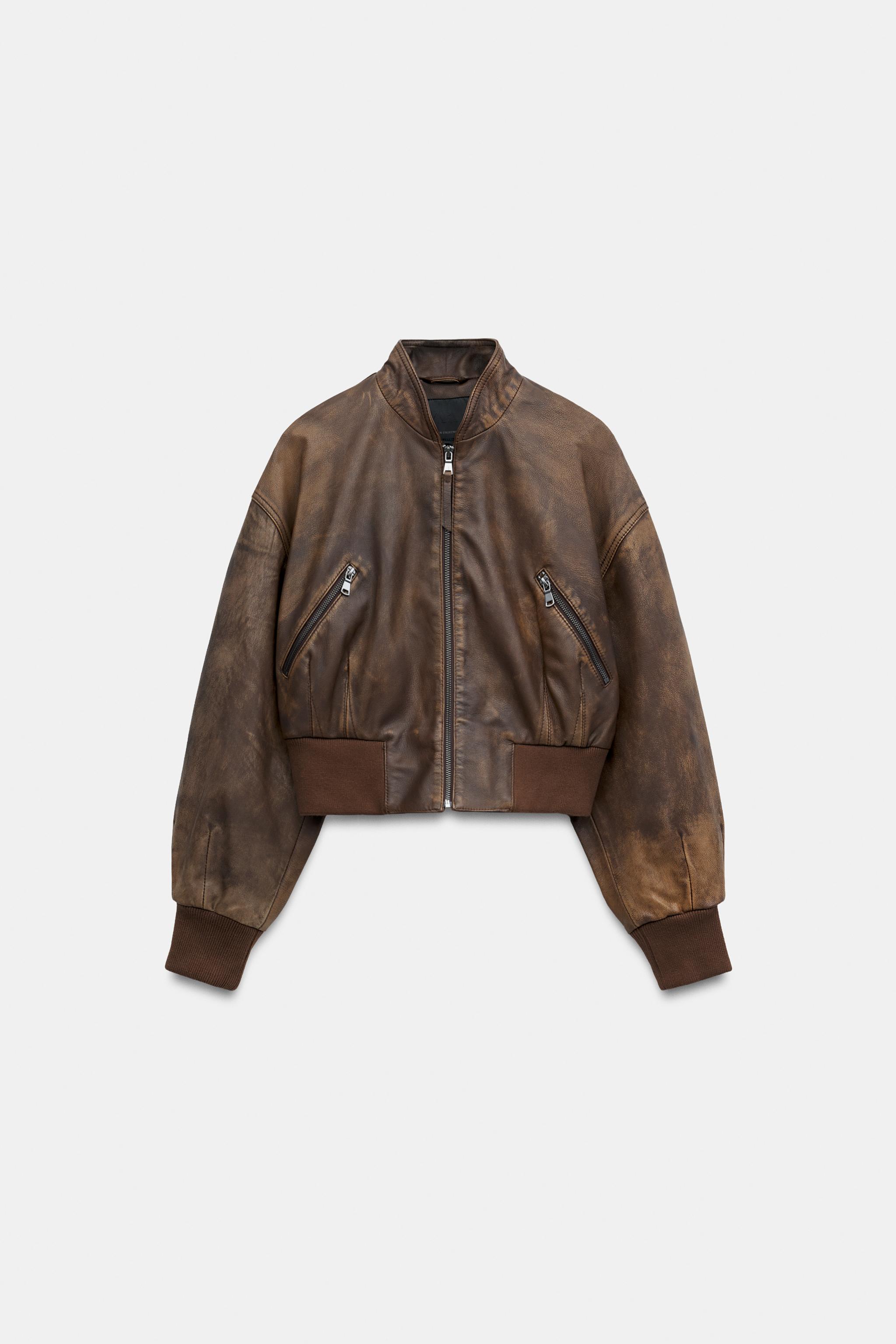 ZW COLLECTION 100% LEATHER CROPPED JACKET - Brown | ZARA United States