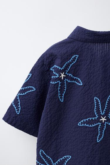 CHEMISE SEERSUCKER ÉTOILES BRODÉES - Bleu marine de Zara - Image 3