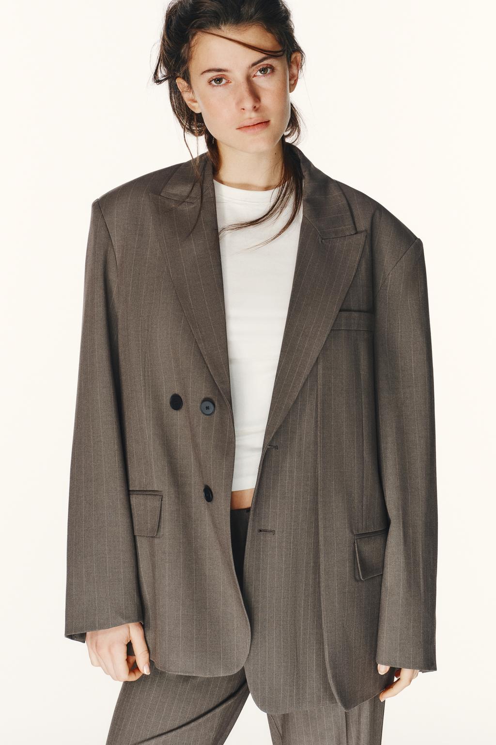 OVERSIZED DOUBLE WEAVE STRIPED BLAZER