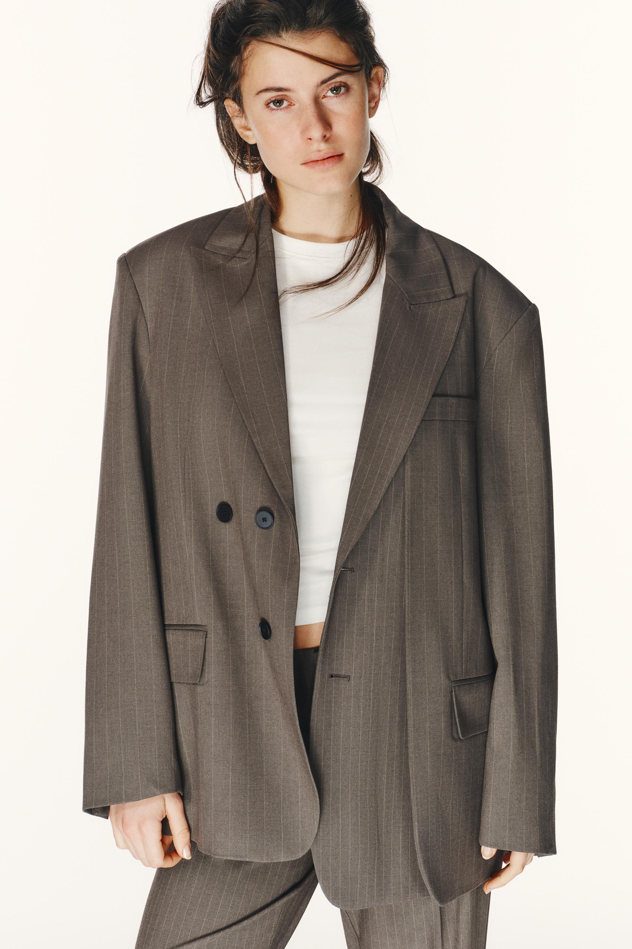 ÇİFT KUMAŞ ÇİZGİLİ OVERSIZE BLAZER - Görsel 2