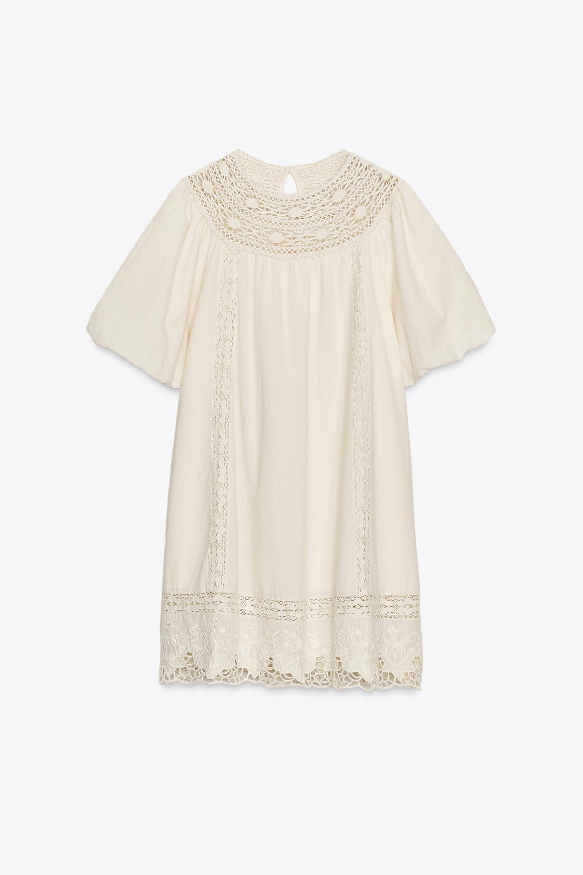 ZARA ZW COLLECTION 刺繍入りショート丈ワンピース 2903/243 ZW COLLECTION EMBROIDERED SHORT DRESS - Ecru | ZARA Canada