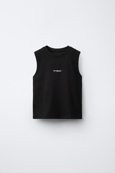 Zara RAISED SLEEVELESS T-SHIRT - Black - Image 0