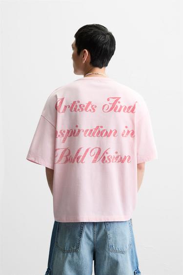 T-SHIRT INSCRIPTIONS ESTAMPILLÉES - Rose de Zara - Image 2