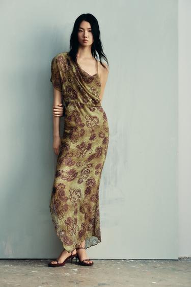ASYMMETRIC PRINTED MIDI DRESS - Multicoloured by Zara