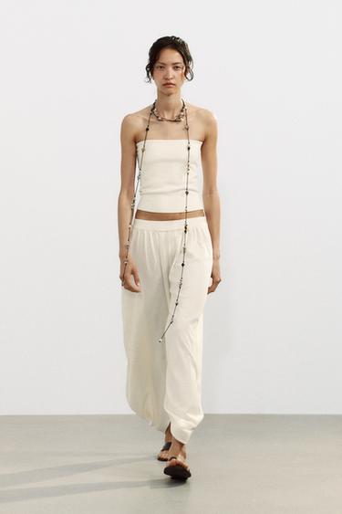TOP COURT EN MAILLE BANDEAU - Blanc de Zara