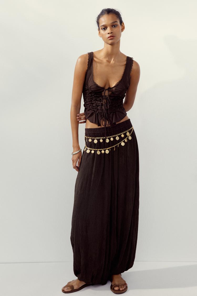 TIED RUCHED TOP Chocolate ZARA Canada