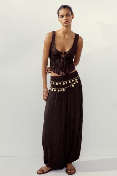 Zara TIED RUCHED TOP - Chocolate - Image 0