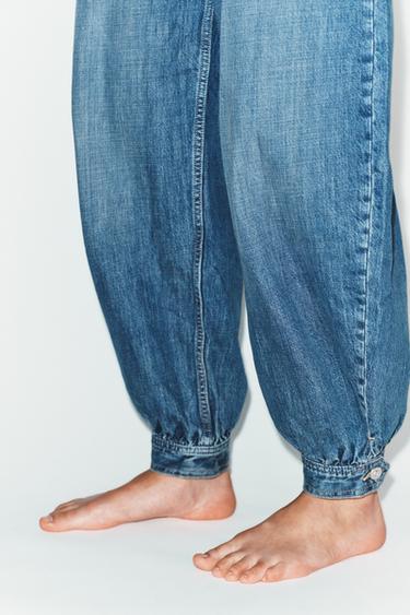 TRF MID-WAIST BALLOON JEANS WITH TAB - Blue by Zara - Image 4