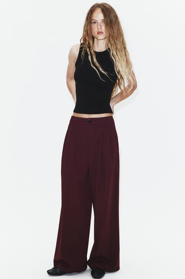 PLEATED TROUSERS WITH BACK TAB - Burgundy by Zara