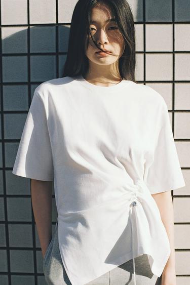 스토퍼 언밸런스 티셔츠 - Zara 화이트