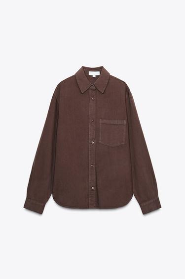 CAMISA BOLSILLO - Chocolate de Zara