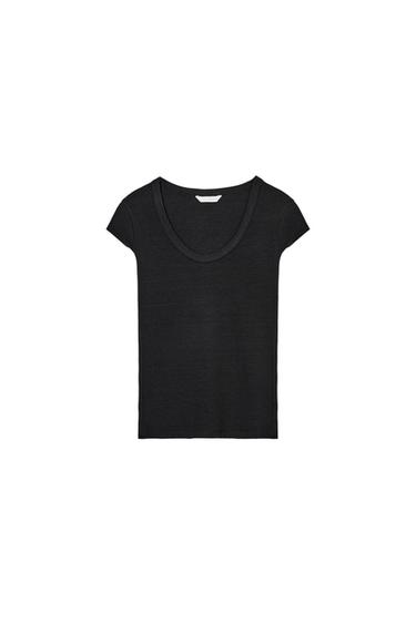 T-SHIRT DE GOLA REDONDA - Carvão da Zara