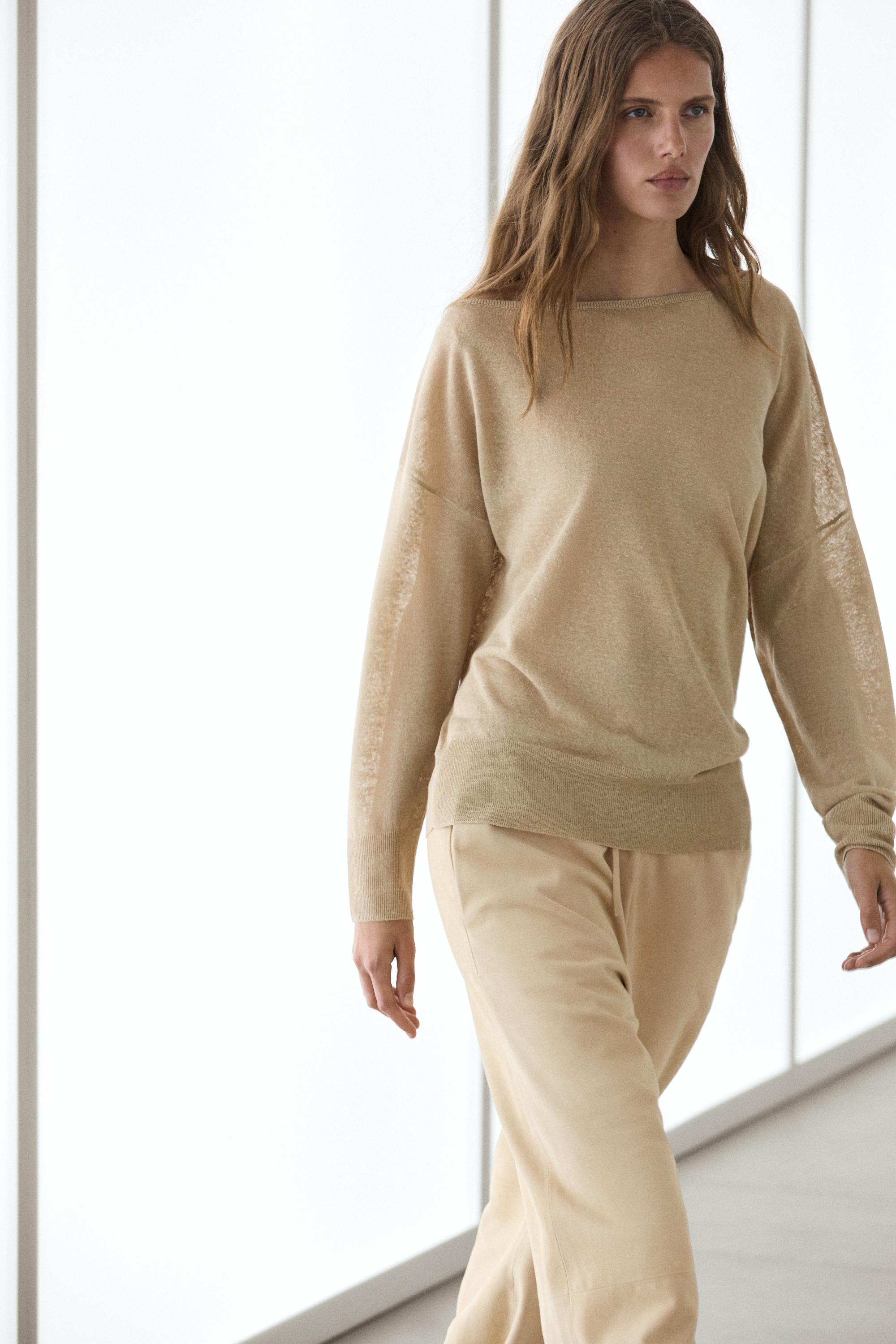 Flowing 100% linen off-the-shoulder sweater