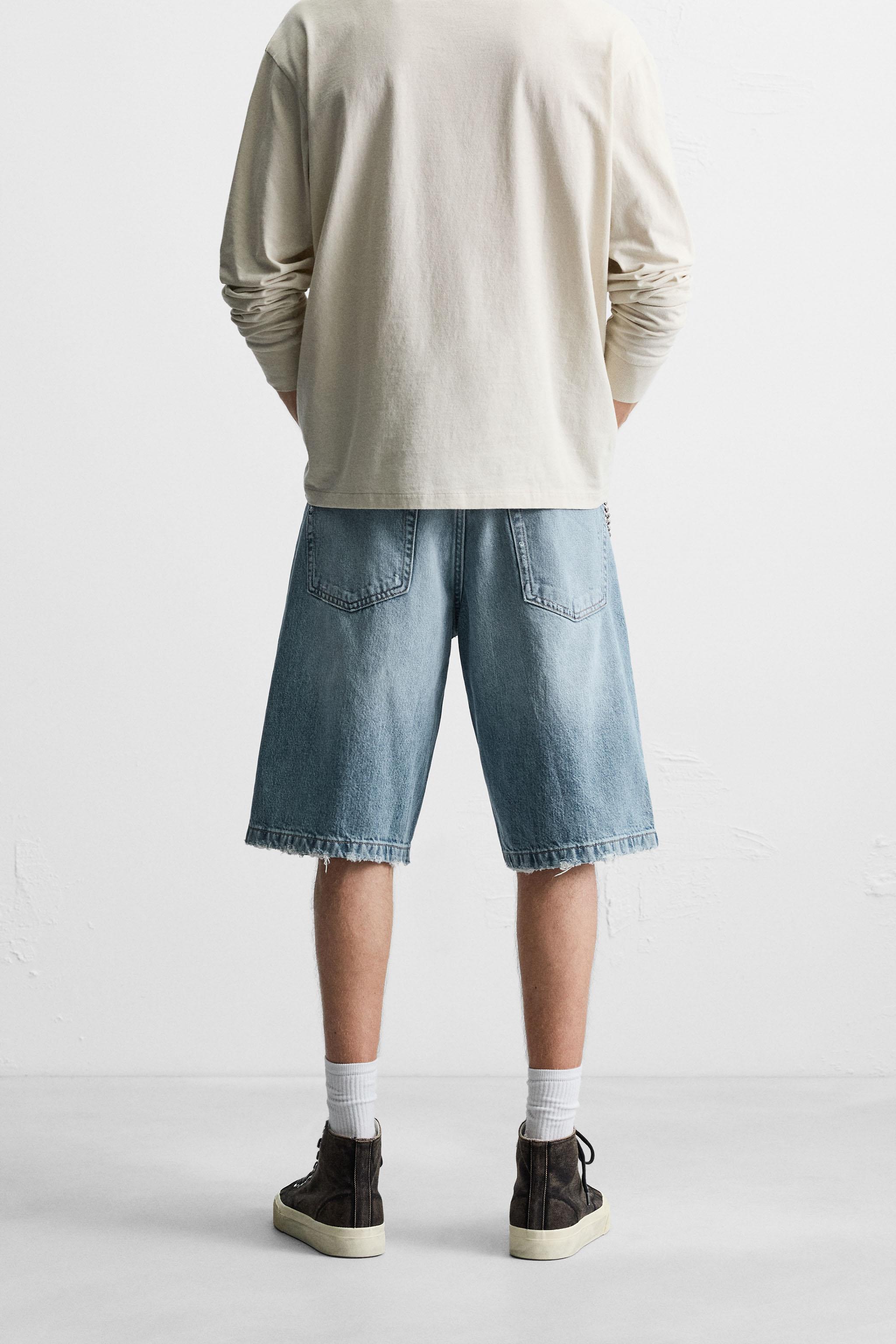 ZARA ZW COLLECTION ダメージ デニムバミューダパンツ 6840/088 ZW COLLECTION ダメージ デニムバミューダパンツ - ライトブルー