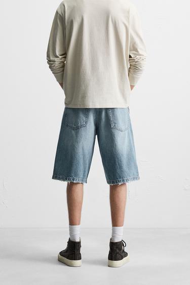 BERMUDA EN DENIM COUPE AMPLE DÉCHIRURES - Bleu moyen de Zara - Image 2