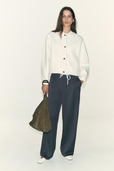 WIDE-LEG TROUSERS WITH DOUBLE WAISTBAND - Anthracite grey by Zara